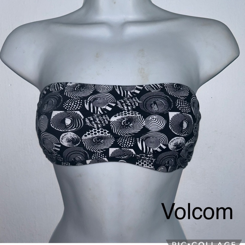 Volcom S Bandeau Bikini Bra Logo Top Black White *